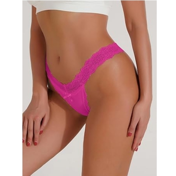 💋Sexy Panties Floral Lace Cut Out Thongs Mid Waist Underwear Hot Pink - Picture 2 of 7